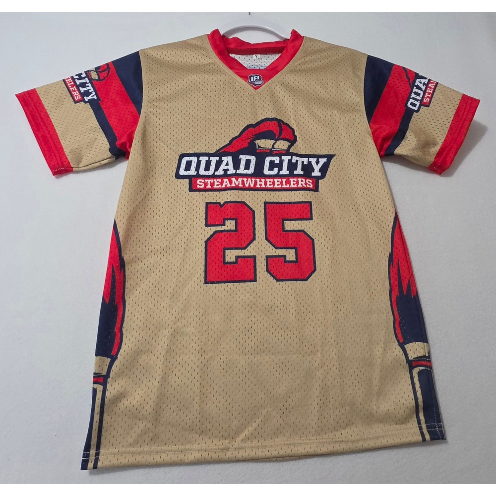 Quad City Steamwheelers Jersey #25‎ Youth Large IFL Football Gold Red YL